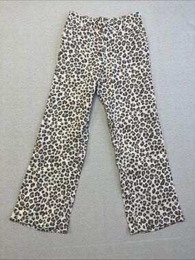 Caslon 100% Linen Leopard Print Wide Leg Pants XS Animal Print